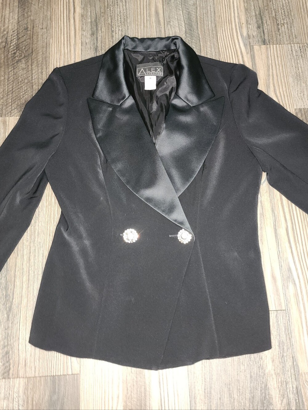 Vintage Alex Evenings Tuxedo Blazer Jacket Sz 8 Black Rhinestone Buttons Formal